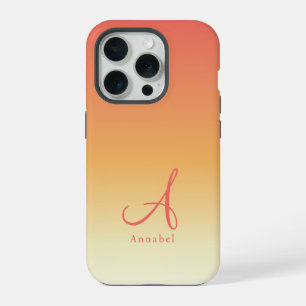 Orange Gradient Custom Monogram Name iPhone 15 Pro Case