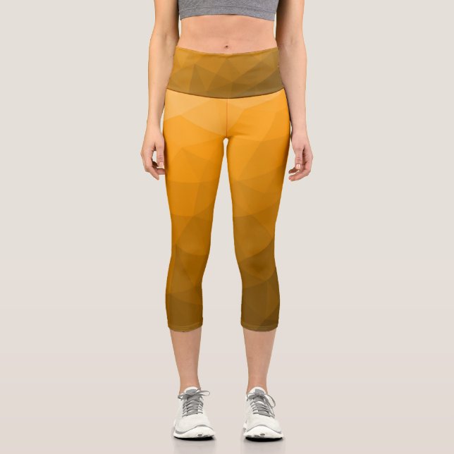 Orange gradient geometric mesh pattern capri leggings (Front)