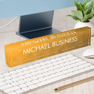 Orange gradient geometric mesh pattern Custom name Nameplate