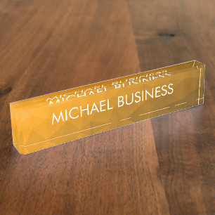 Orange gradient geometric mesh pattern Custom name Nameplate