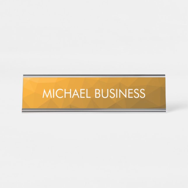 Orange gradient geometric mesh pattern Monogram Desk Name Plate (Front)