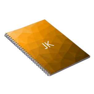 Orange gradient geometric mesh pattern Monogram Notebook