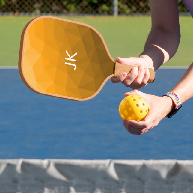 Orange gradient geometric mesh pattern Monogram Pickleball Paddle (Insitu)