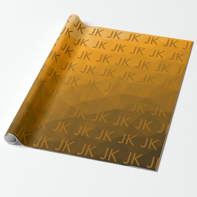 Orange gradient geometric mesh pattern Monogram Wrapping Paper (Unrolled)