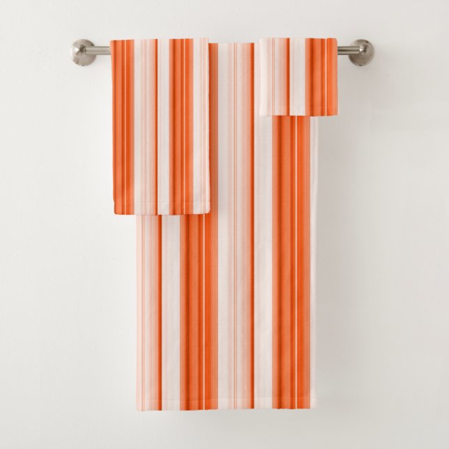 Orange Gradient Stripe Pattern Bath Towel Set (Insitu)