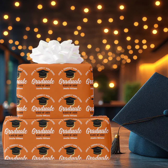 Orange Graduate Custom 2025 Graduation Party Wrapping Paper | Zazzle