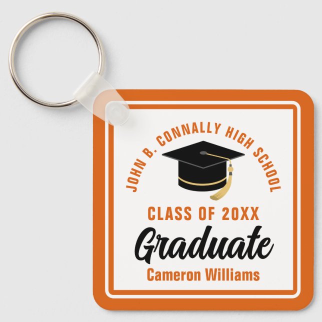 Orange Graduate Personalized Graduation Gift Key Ring (Front)