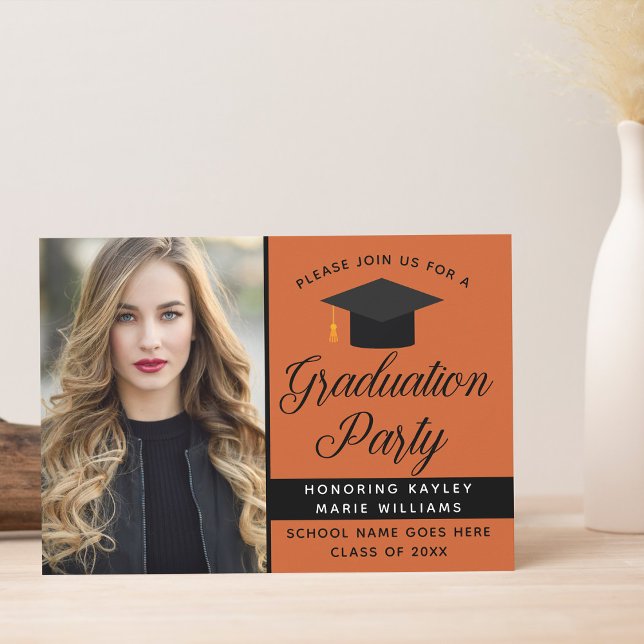 Orange Graduate Photo Chic Graduation Party Invitation (Creator Uploaded)
