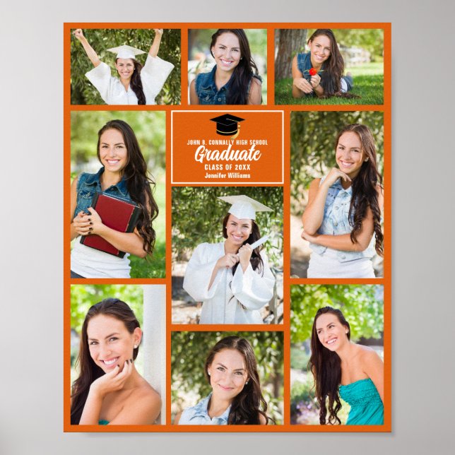 Orange Graduate Photo Collage Graduation Party Poster (Front)
