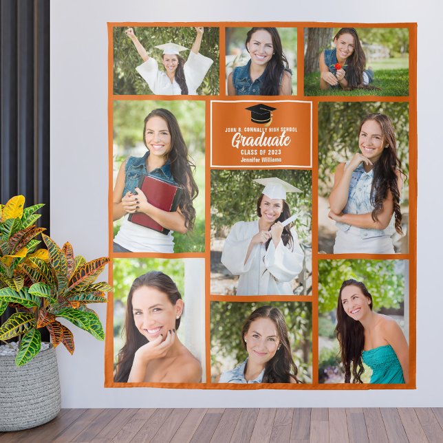 Orange Graduate Photo Collage Graduation Party Tapestry (Creator Uploaded)