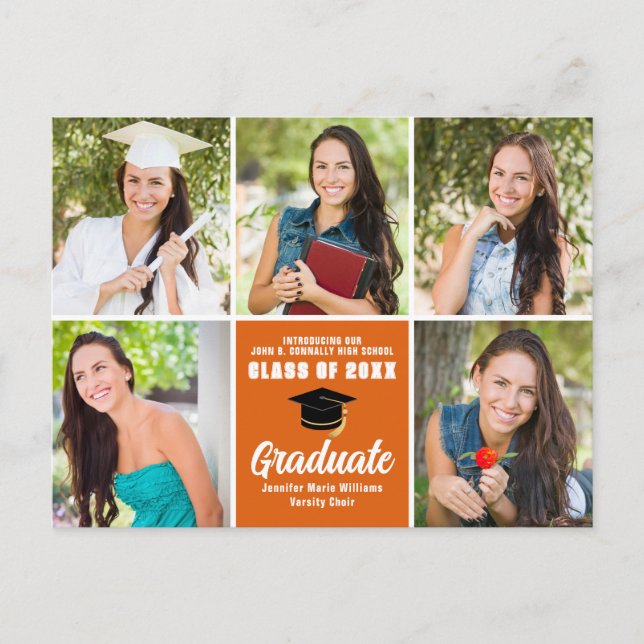Orange Graduate Photo Collage Modern Graduation Postcard (Front)