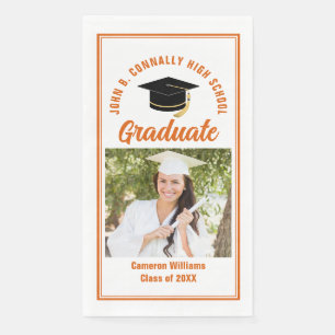 Orange Graduate Photo Custom Graduation Party Napkin