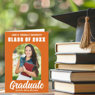 Orange Graduate Photo Modern Folded Graduation Announcement