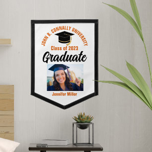 Orange Graduate Photo Personalised Graduation Pennant