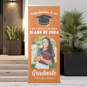 Orange Graduate Photo Vertical Graduation Party Retractable Banner