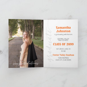 Orange Graduate Script Modern Photo Invitation