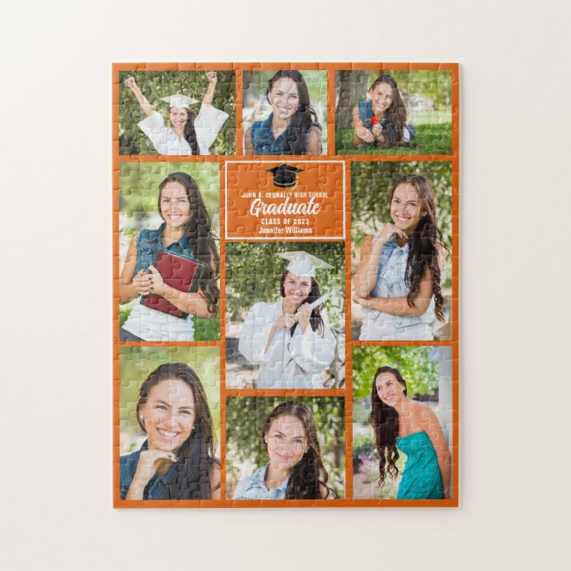 Orange Graduate Senior Photo Collage Graduation Jigsaw Puzzle (Vertical)