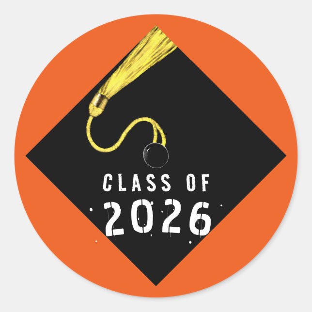 Orange Graduation 2026 Classic Round Sticker (Front)