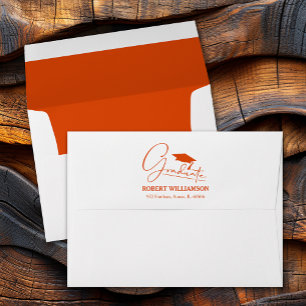 Orange Graduation Cap Return Address Envelope