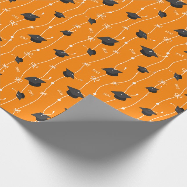 Orange Graduation Caps and Ribbon Wrapping Paper (Corner)