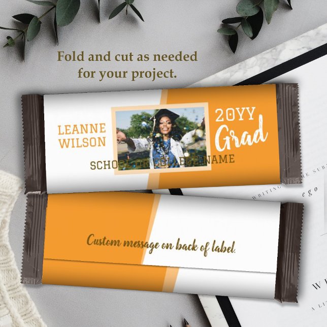 Orange Graduation Custom Candy Bar Wrapper (bright orange school colors graduation personalized candy bar wrapper, diy graduation chocolate bar)