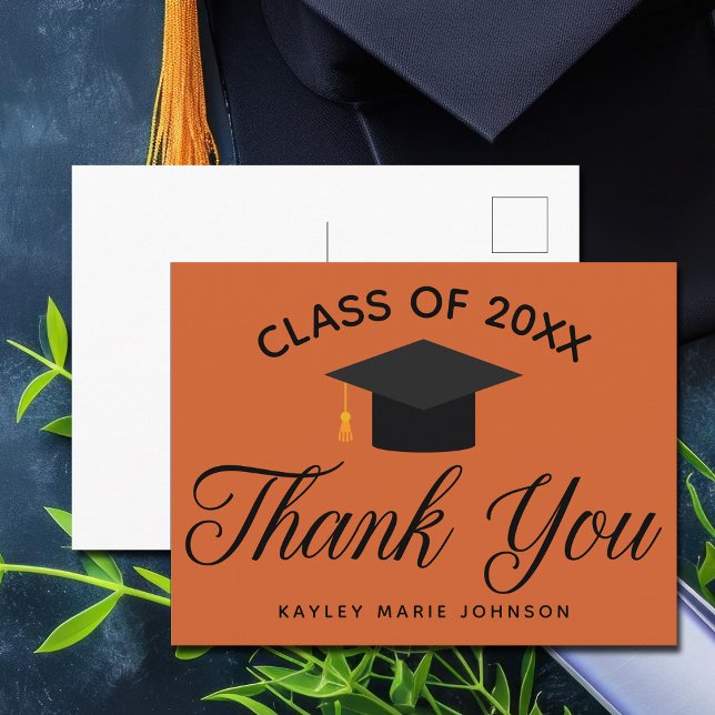 Orange Graduation Custom Class Monogram Thank You Postcard (Creator Uploaded)