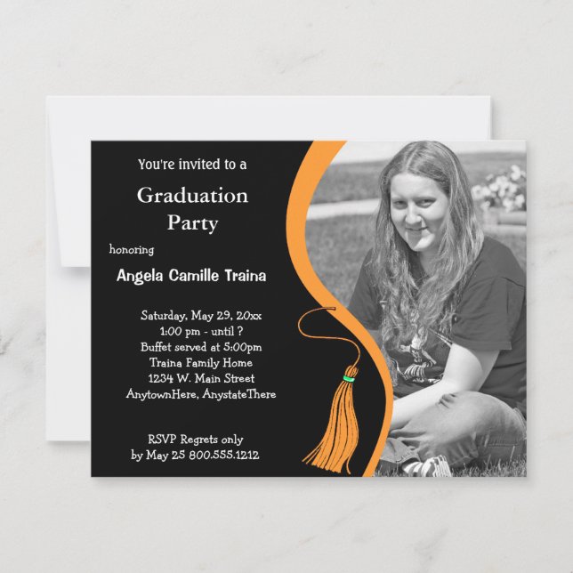 Orange Graduation Horizontal Photo Invitation (Front)