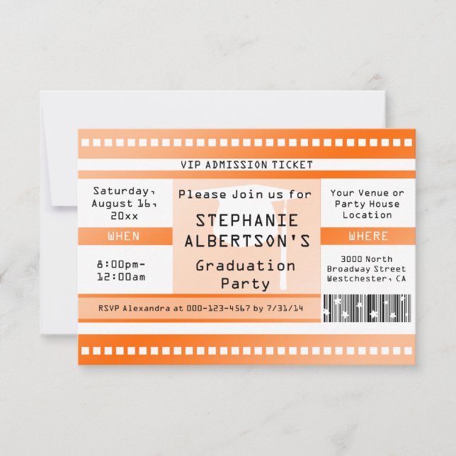 Orange Graduation or Party Admission Ticket Invitation (Front)