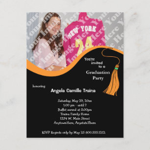 Orange Graduation Photo Announcement Invitation