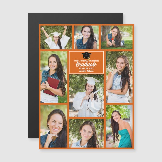 Orange Graduation Photo Collage Magnet Card (Front/Back)