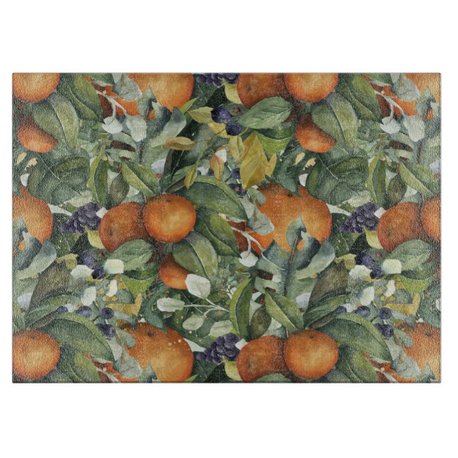 Orange, Grape, Blueberry Harvest Watercolor Cutting Board (Front)