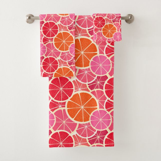Orange & Grapefruit Citrus Fruit Pattern Bath Towel Set (Insitu)