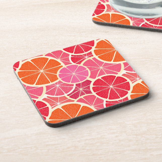 Orange & Grapefruit Citrus Fruit Pattern Coaster (Left Side)