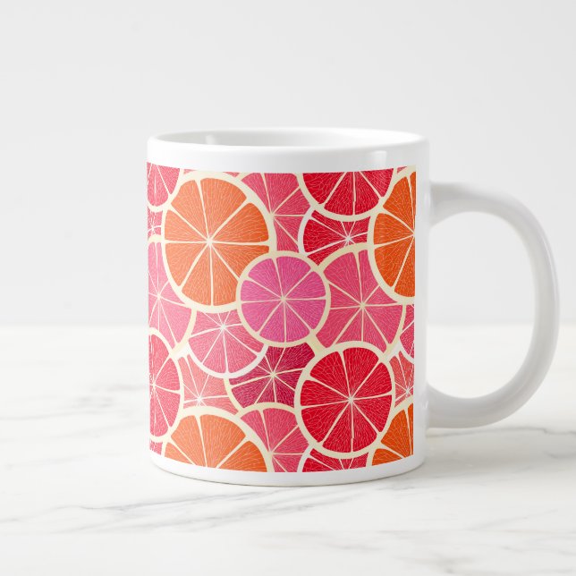 Orange & Grapefruit Citrus Fruit Pattern Large Coffee Mug (Right)