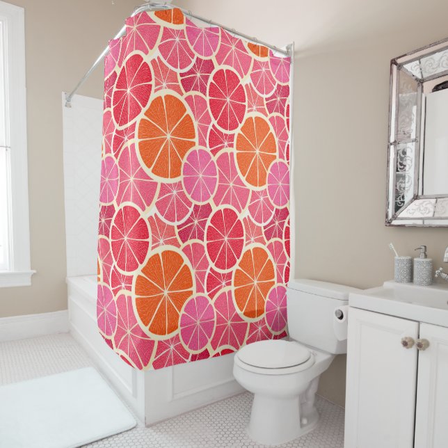 Orange & Grapefruit Citrus Fruit Pattern Shower Curtain (In Situ)
