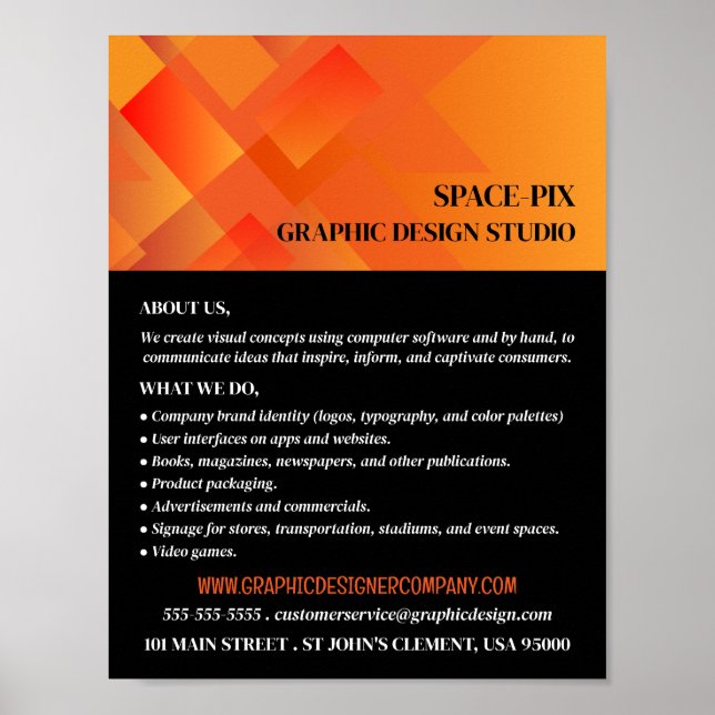 Orange Graphic, Graphic Designer Advertising Poster (Front)