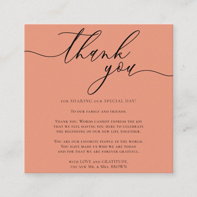 Orange Gratitude Stylish Script Thank you Enclosure Card (Front)