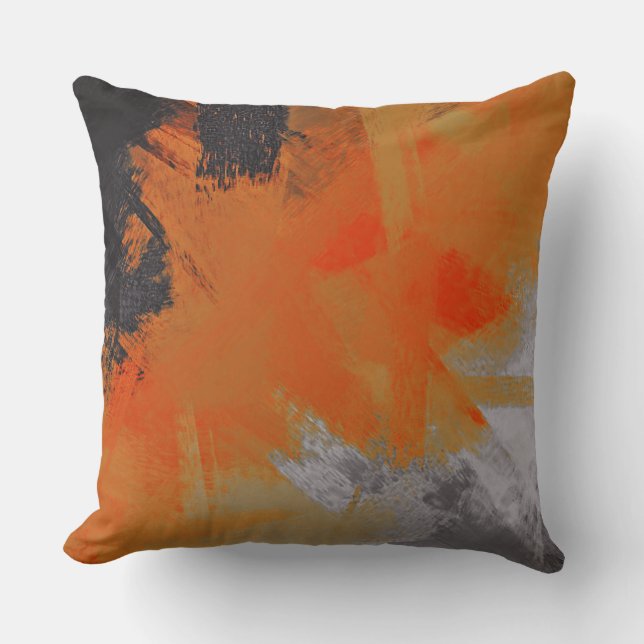 Orange Gray Black Abstract Cushion (Front)