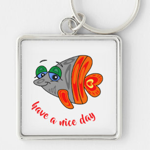 orange gray cartoon fish key ring