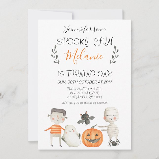 Orange Gray Halloween Birthday Invitation (Front)