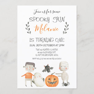 Orange Gray Halloween Birthday Invitation