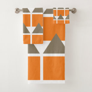 Orange Gray Square Triangle Geometric Bath Towel Set