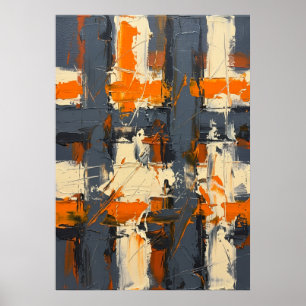 Orange & Gray Textured Abstract Artwork Poster