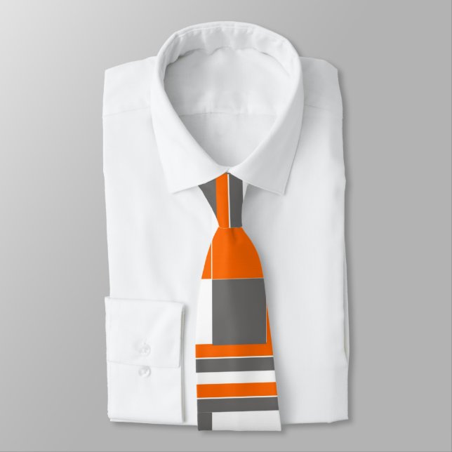 Orange Gray White Checkered Tie (Tied)