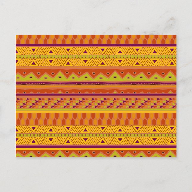 Orange Green Abstract Aztec Tribal Print Pattern Postcard (Front)
