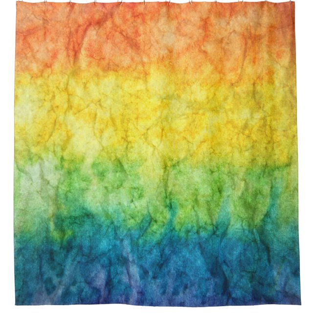 Orange green and blue abstract painting shower curtain (Front)