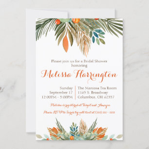Orange, Green, and Brown Floral Bridal Shower  Invitation