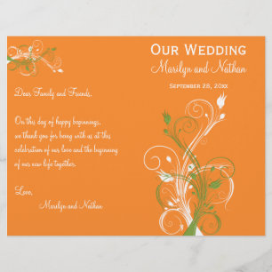Orange, Green, and White Floral Wedding Program
