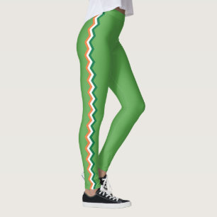 Orange, Green and White Stripes Irish Green Leggings