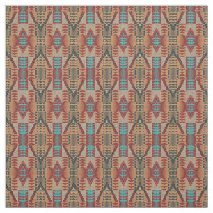 Orange Green Aqua Turquoise Red Ethnic Mosaic Fabric
